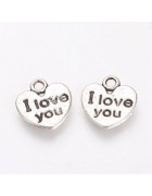 Подвеска металлическая I love you 12*11 мм. Цвет черненое серебро